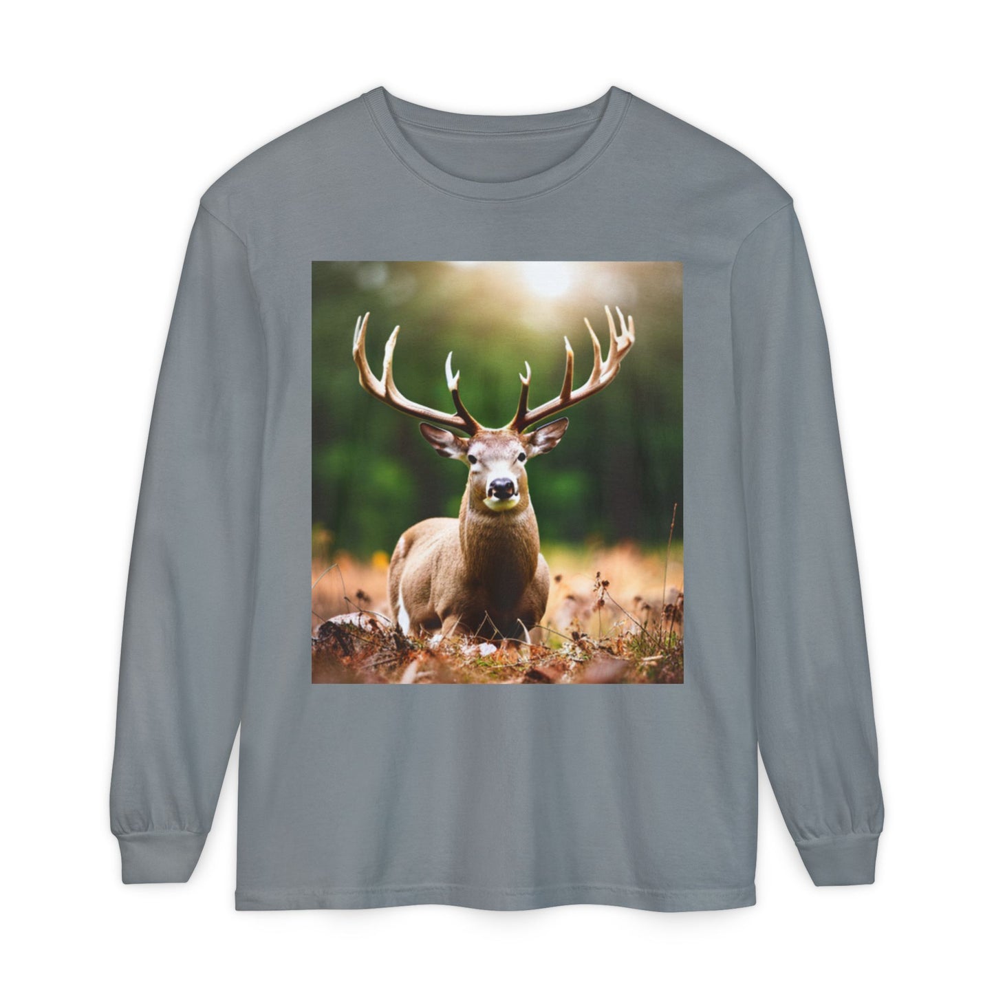 Unisex Garment-dyed Long Sleeve T-Shirt (Deer)