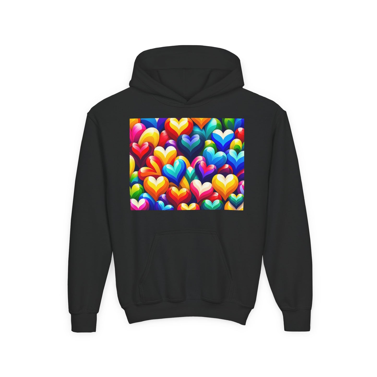 Youth Heavy Blend Hooded Sweatshirt (Colorful Hearts)