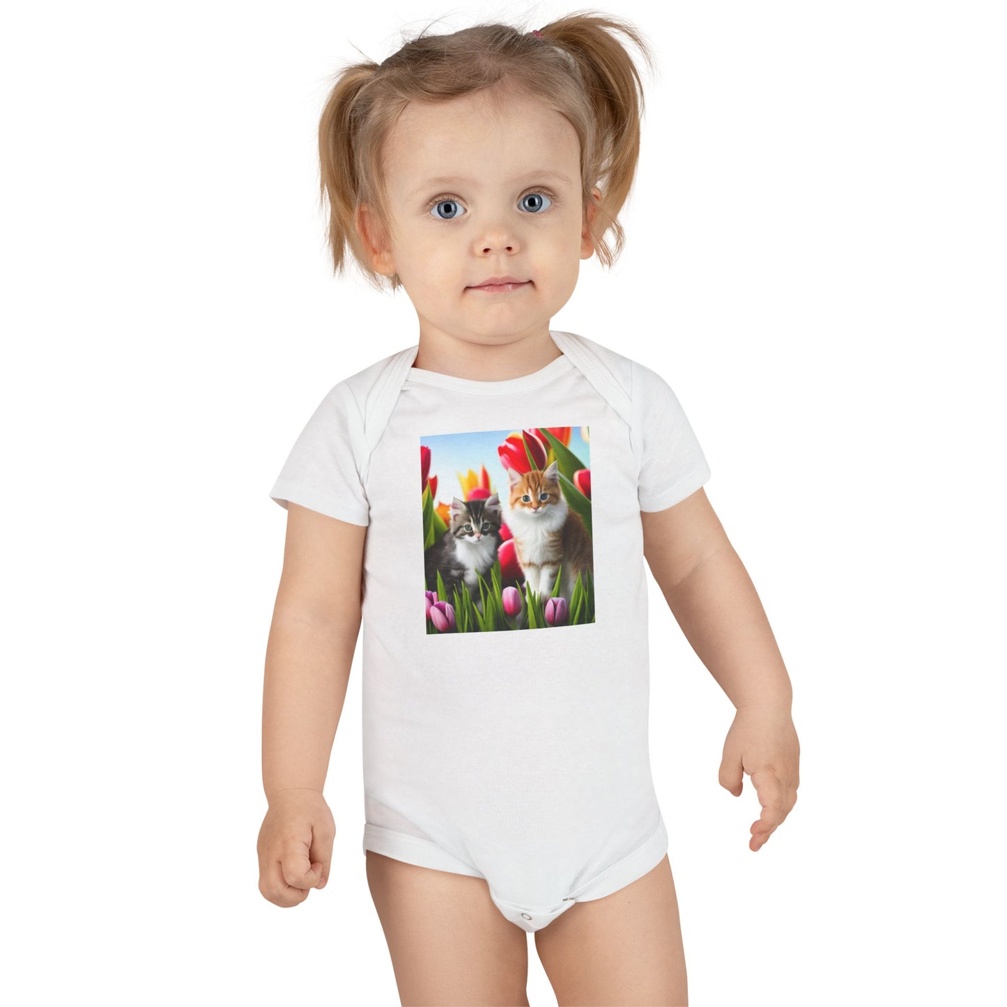 Baby Short Sleeve Onesie® (Kittens/Tulips)
