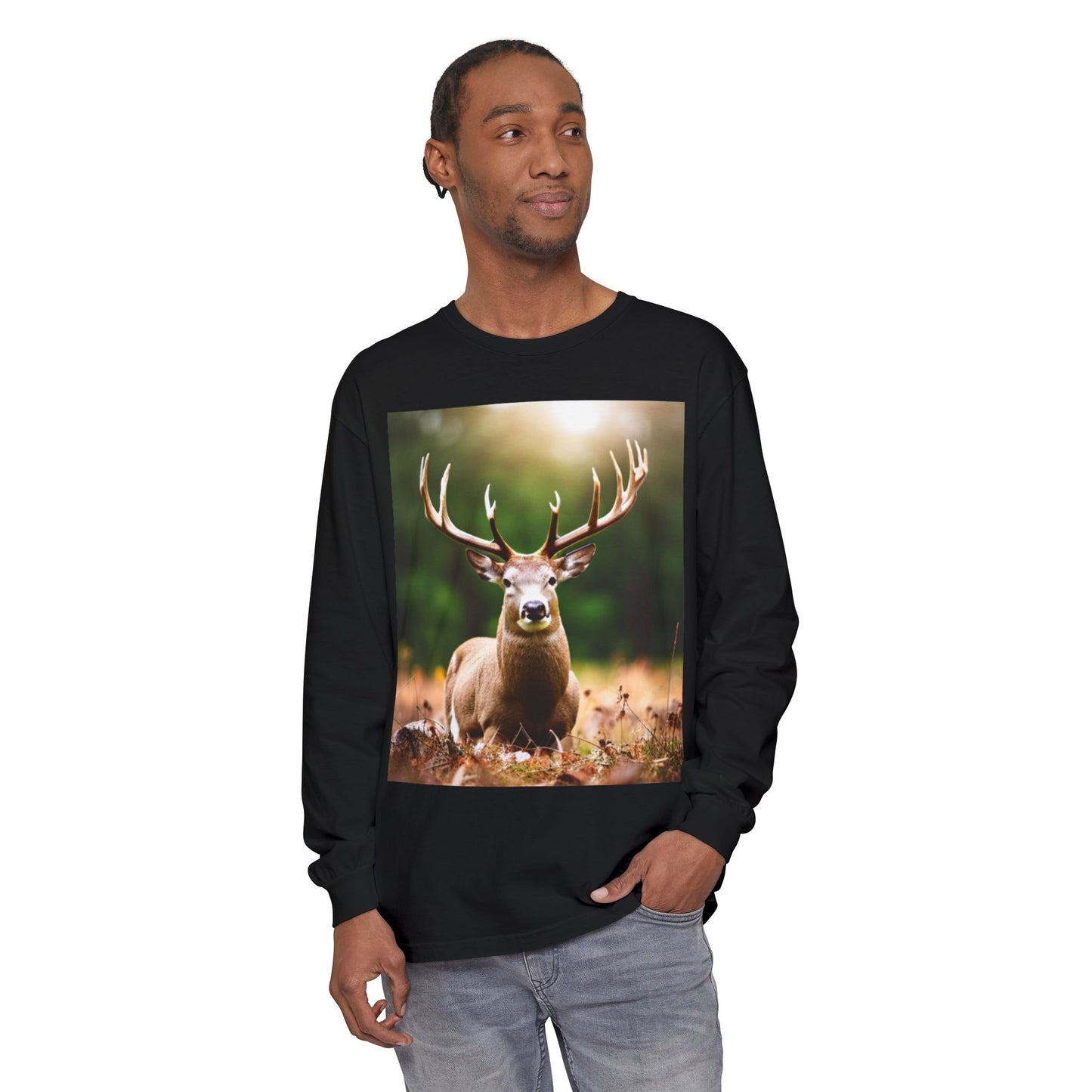 Unisex Garment-dyed Long Sleeve T-Shirt (Deer)