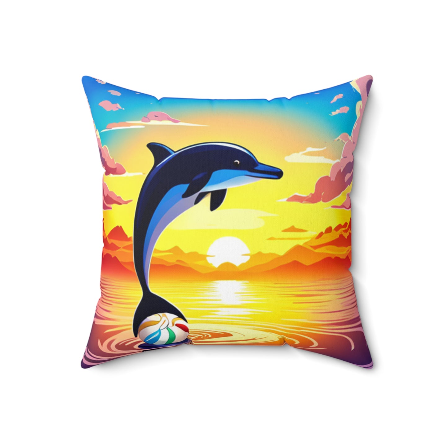 Spun Polyester Square Pillow (Dolphin Beach Ball)