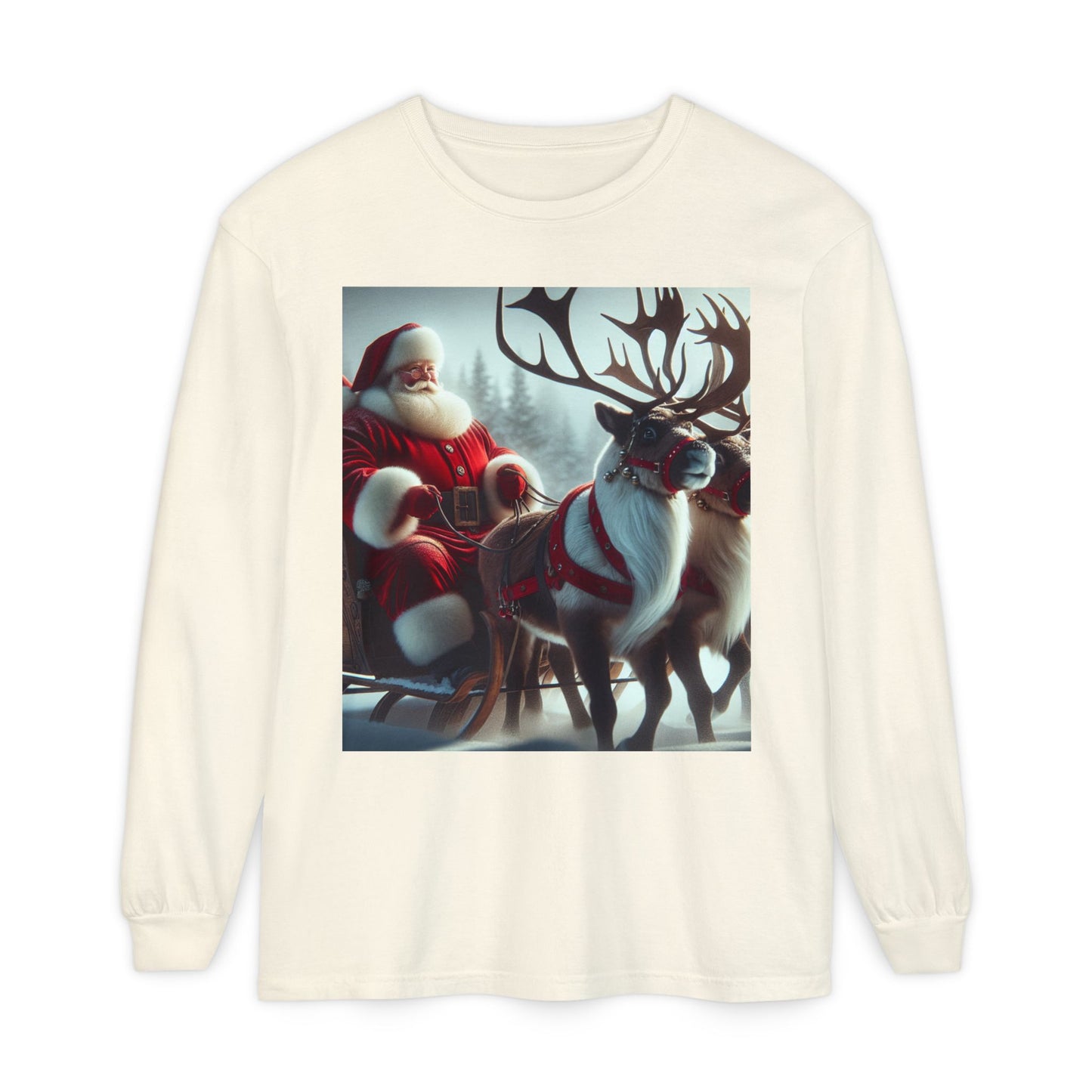 Unisex Garment-dyed Long Sleeve T-Shirt (Santa/Reindeer)