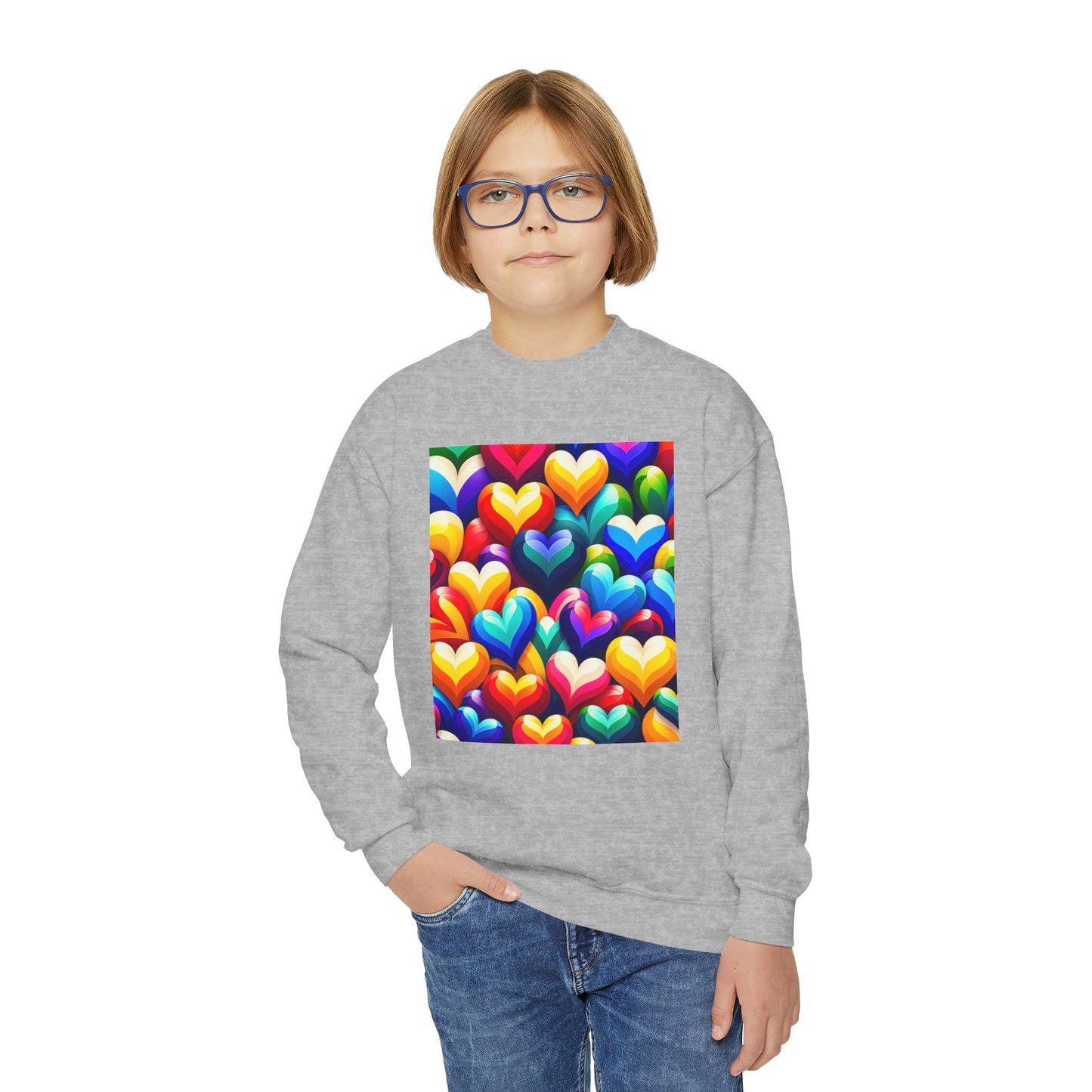 Youth Crewneck Sweatshirt (Colorful Hearts)