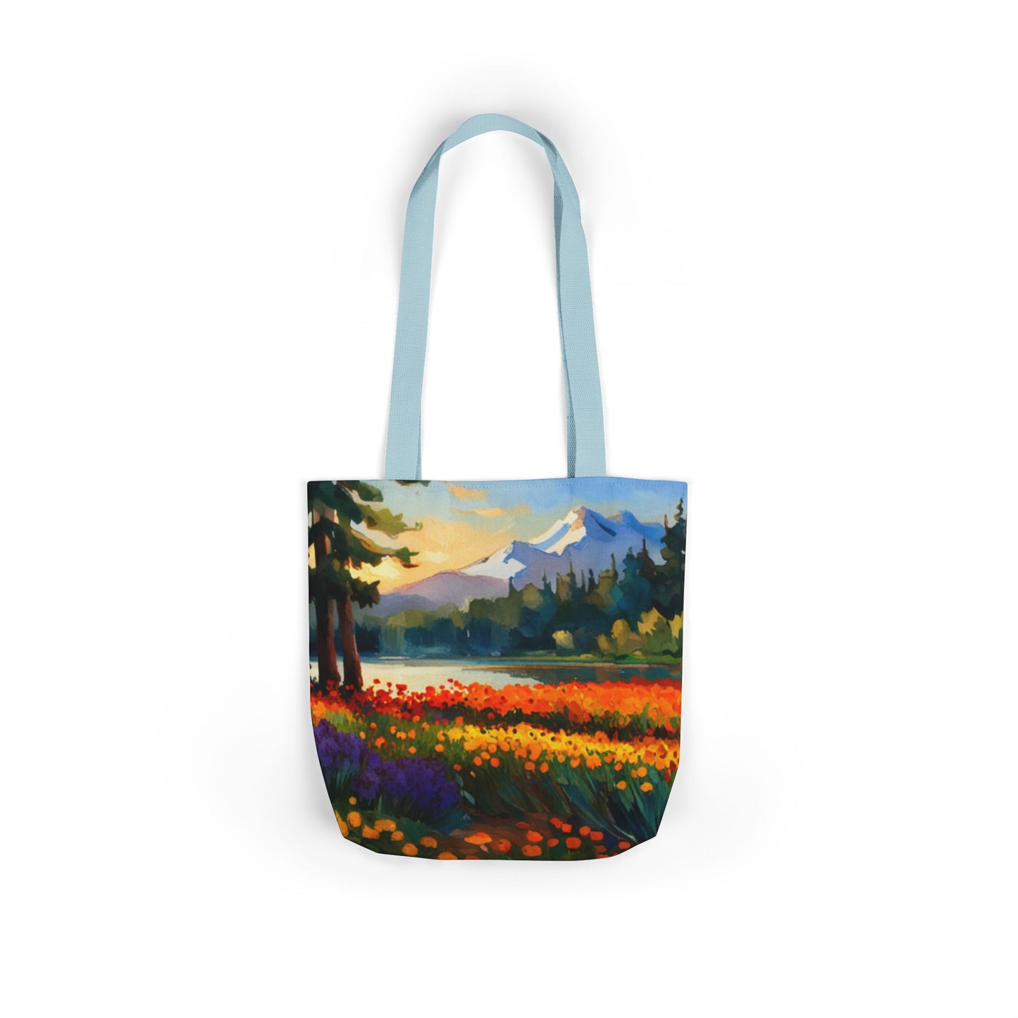 Canvas Tote Bag, 5-Color Straps (Flower Meadow)
