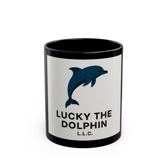 Lucky The Dolphin Logo Mug — Black Ceramic Coffee Cup (11oz, 15oz)