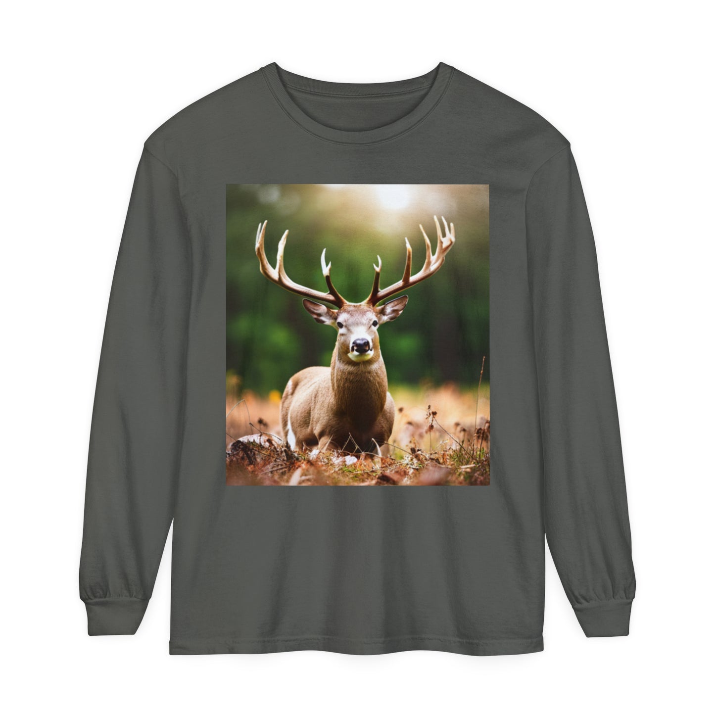 Unisex Garment-dyed Long Sleeve T-Shirt (Deer)