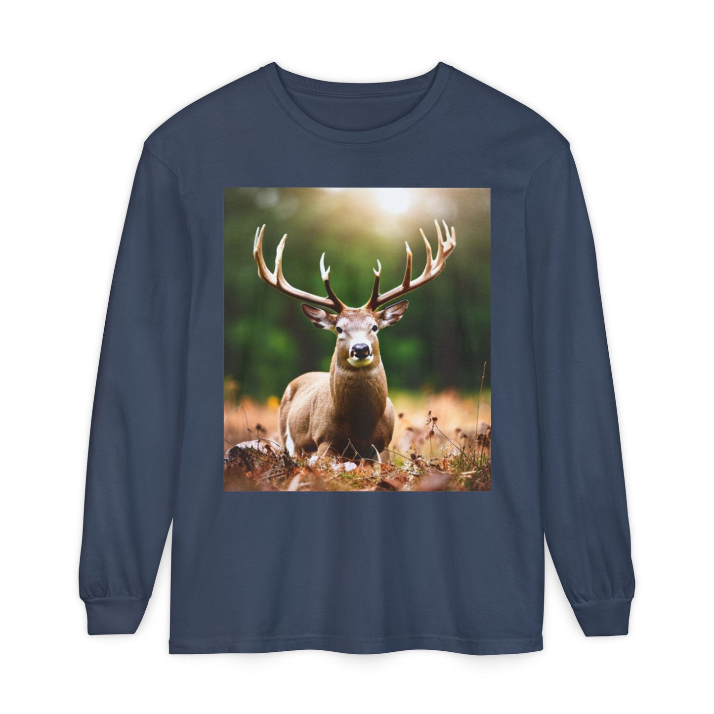 Unisex Garment-dyed Long Sleeve T-Shirt (Deer)