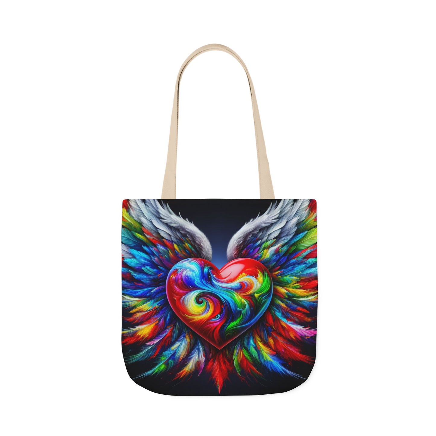 Colorful Heart Wings Canvas Tote Bag - Vibrant 5-Color Straps