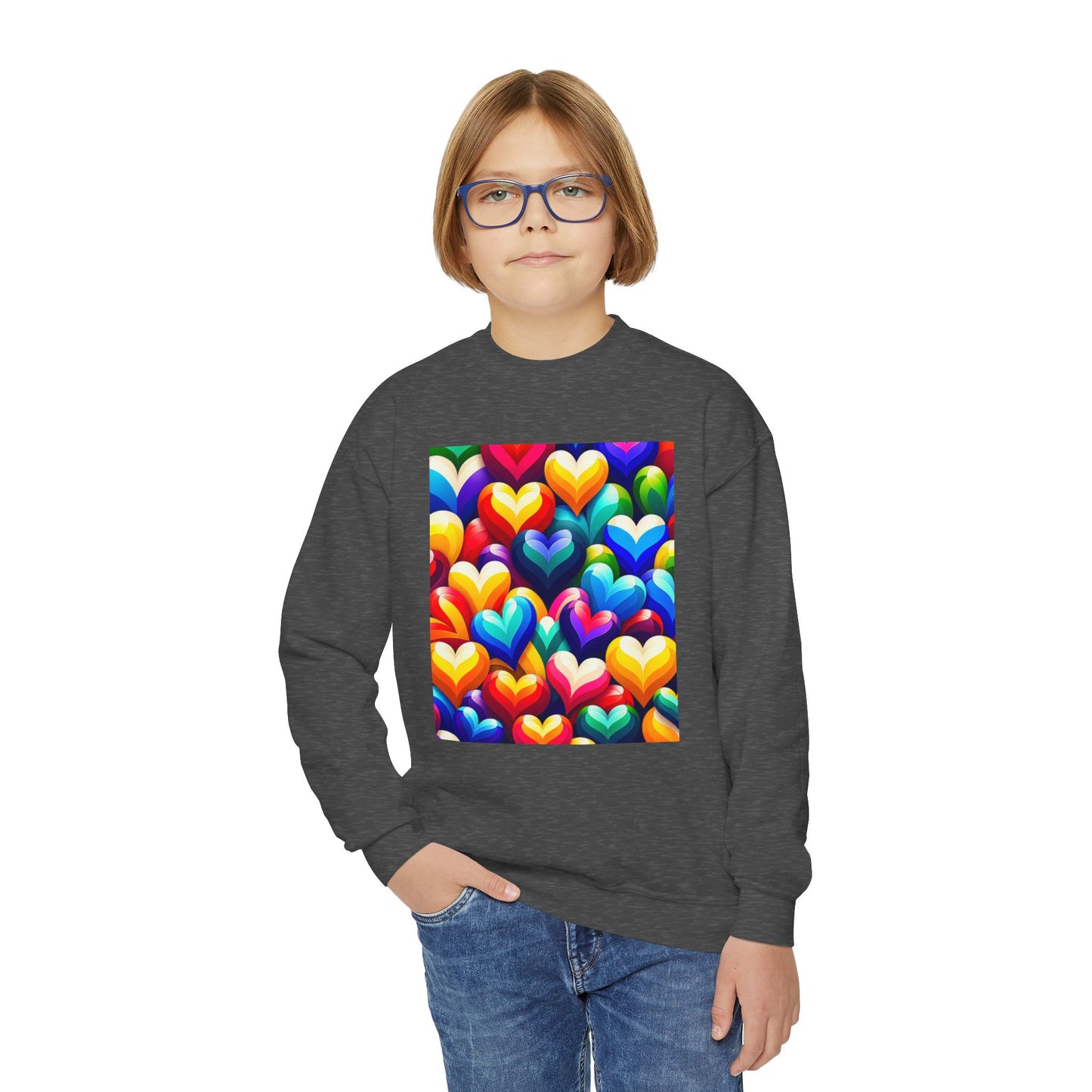 Youth Crewneck Sweatshirt (Colorful Hearts)