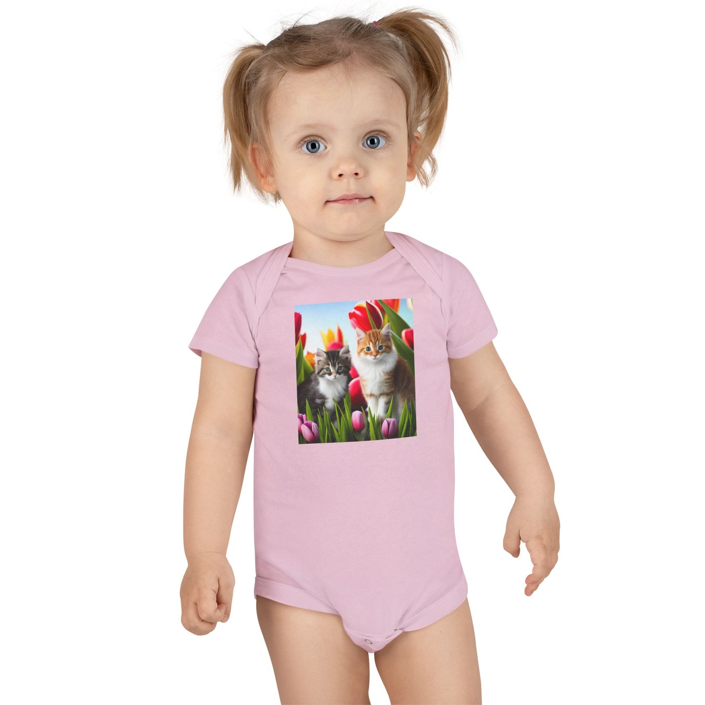Baby Short Sleeve Onesie® (Kittens/Tulips)