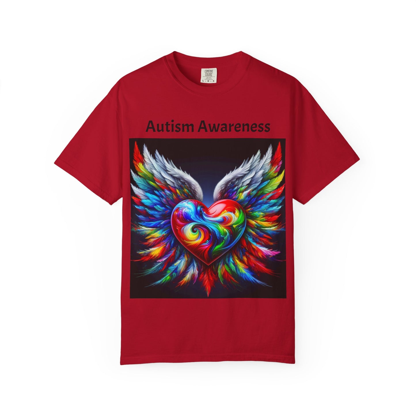 Autism Awareness Unisex Garment-Dyed T-Shirt - Colorful Heart Design