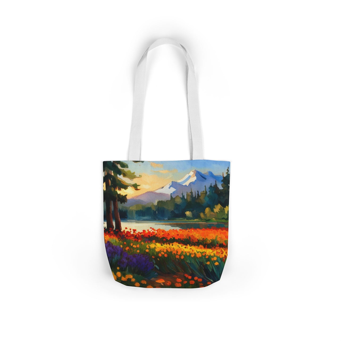 Canvas Tote Bag, 5-Color Straps (Flower Meadow)