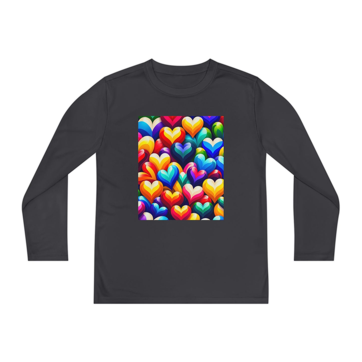 Youth Long Sleeve Competitor Tee (Colorful Hearts)
