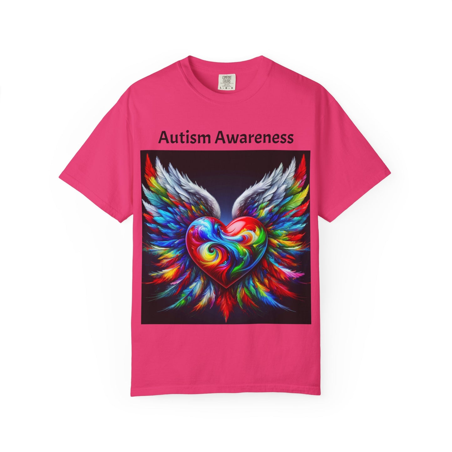 Autism Awareness Unisex Garment-Dyed T-Shirt - Colorful Heart Design