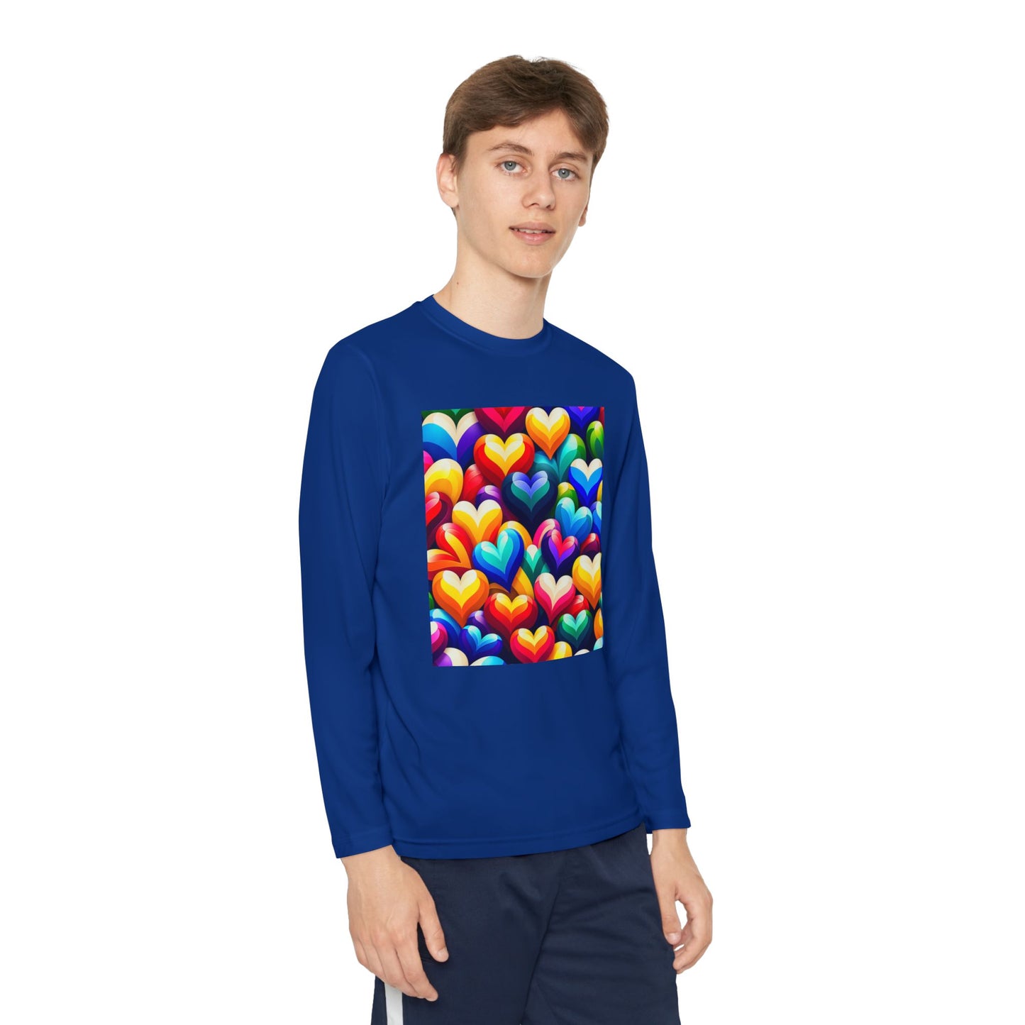 Youth Long Sleeve Competitor Tee (Colorful Hearts)