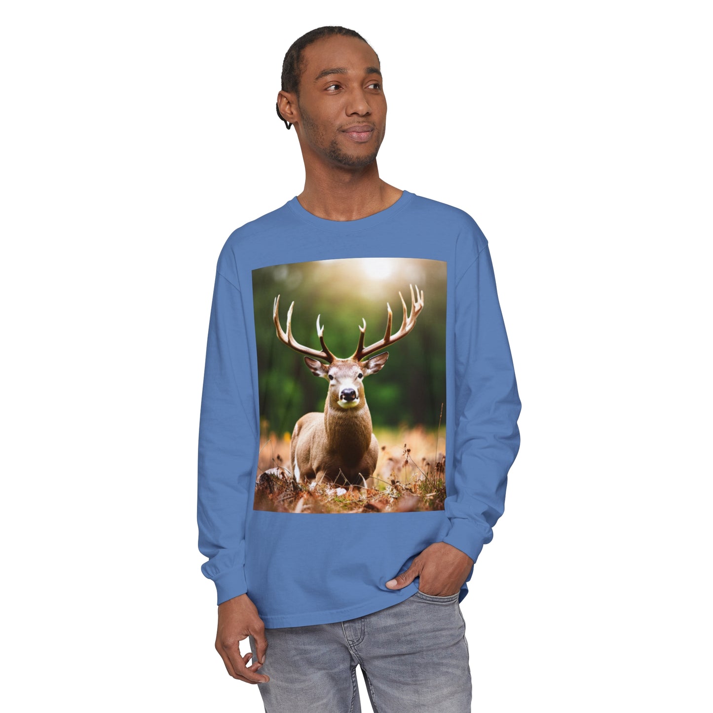 Unisex Garment-dyed Long Sleeve T-Shirt (Deer)