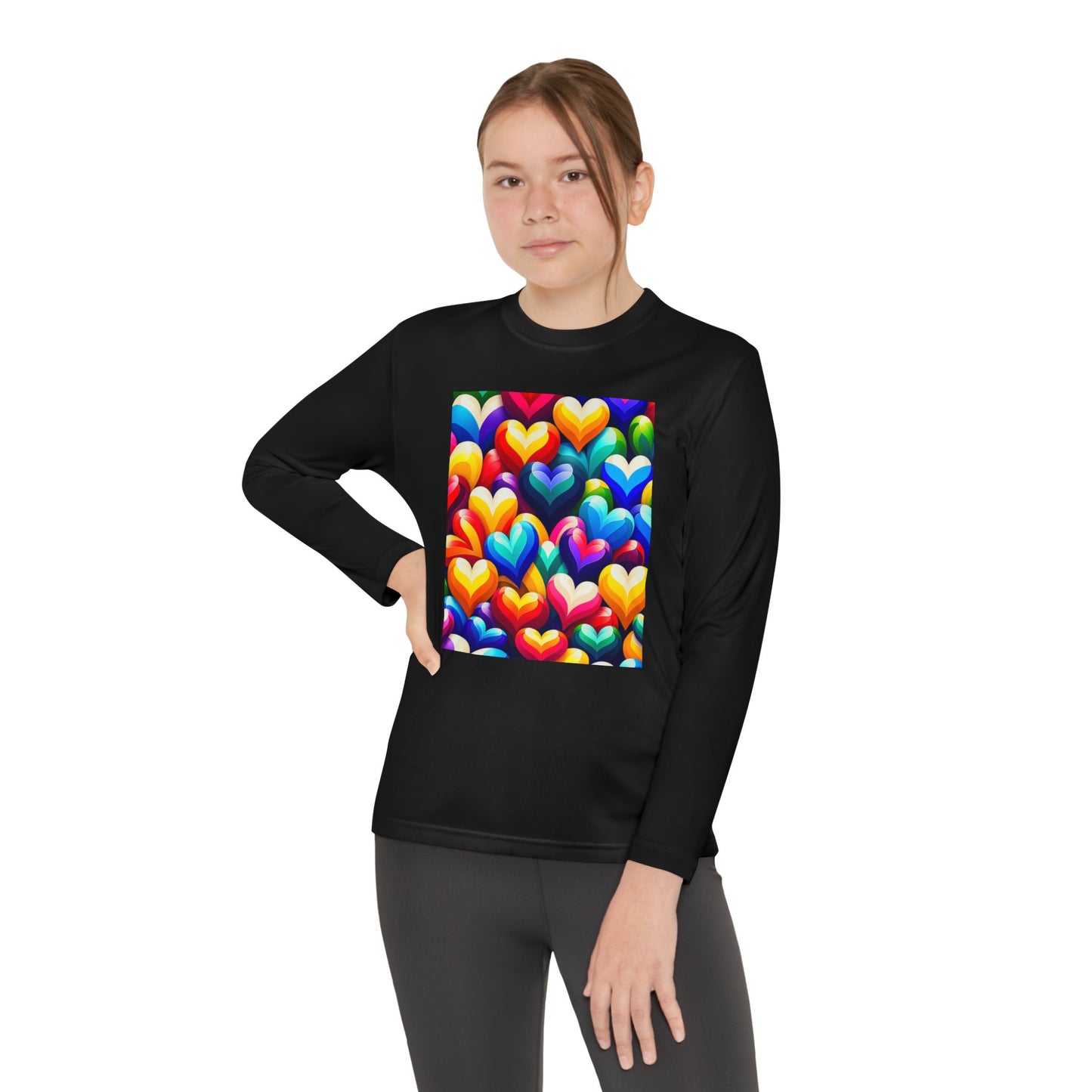 Youth Long Sleeve Competitor Tee (Colorful Hearts)