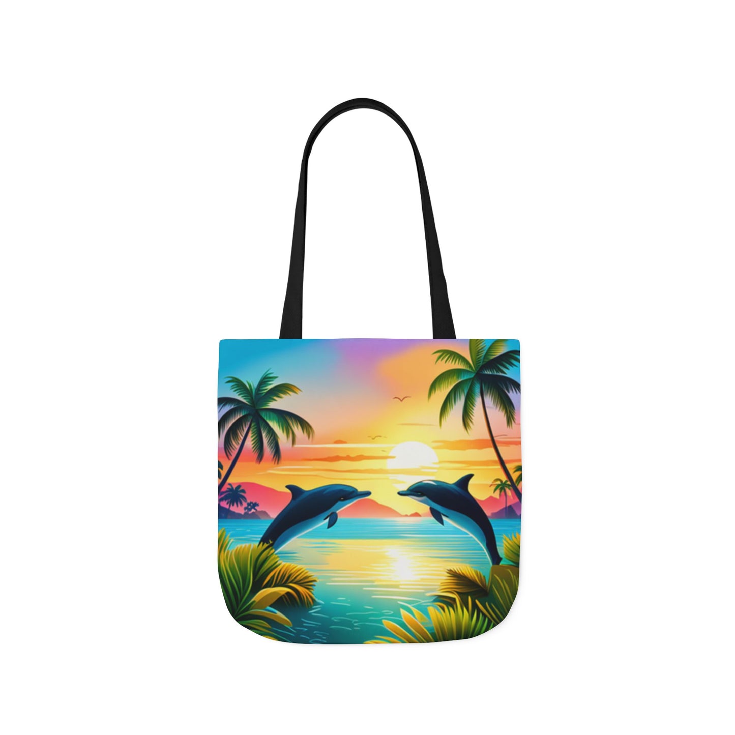 Canvas Tote Bag, 5-Color Straps (Dolphin/Palm Tree)