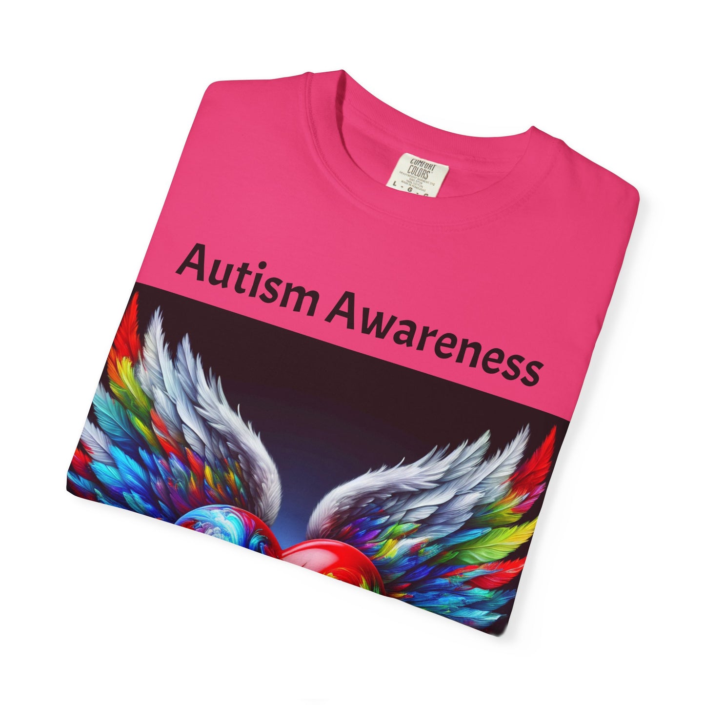Autism Awareness Unisex Garment-Dyed T-Shirt - Colorful Heart Design