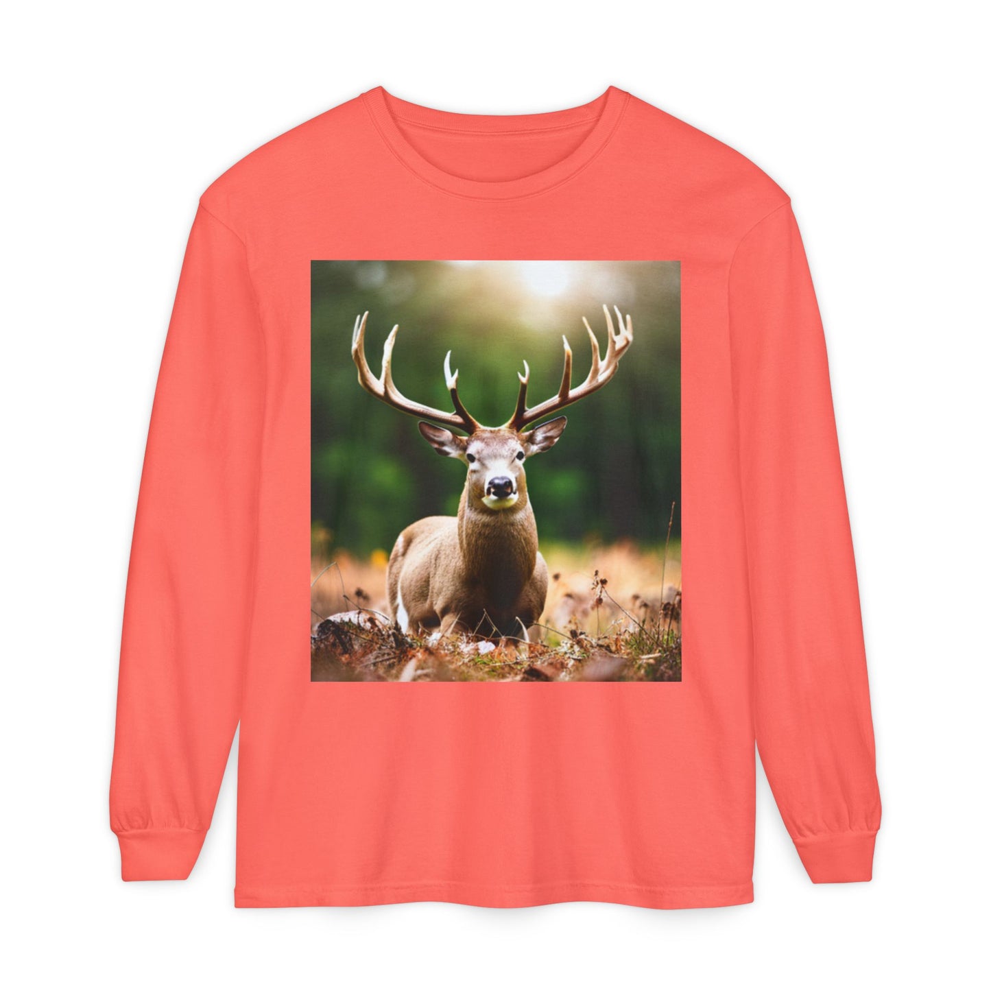 Unisex Garment-dyed Long Sleeve T-Shirt (Deer)