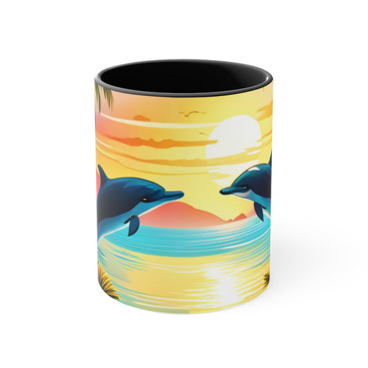 Accent Coffee Mug, 11oz (Dolphin Palm Tree)