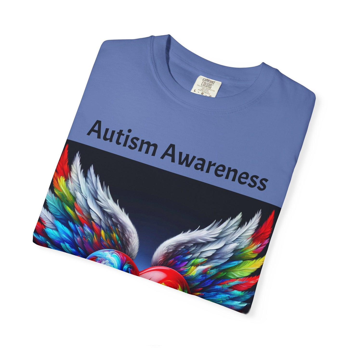 Autism Awareness Unisex Garment-Dyed T-Shirt - Colorful Heart Design