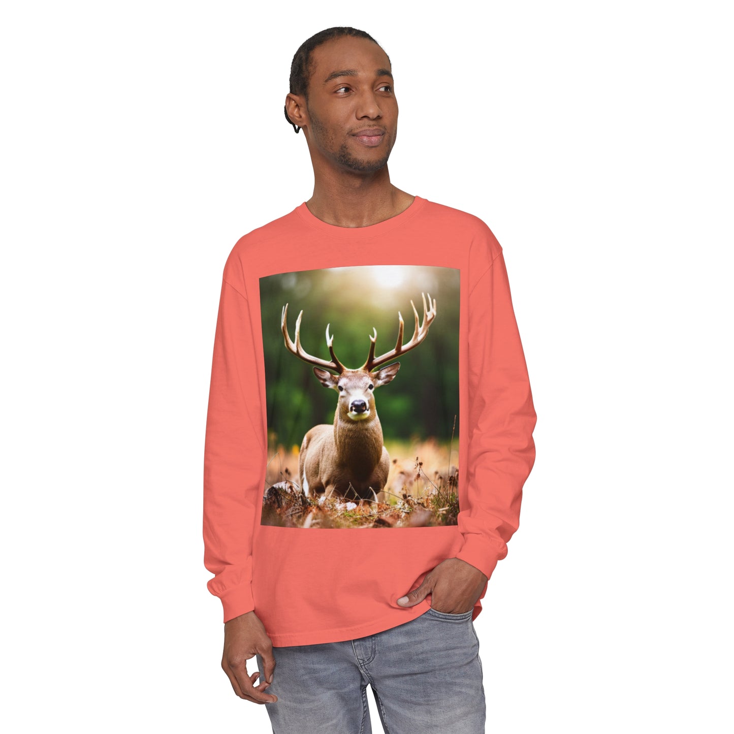 Unisex Garment-dyed Long Sleeve T-Shirt (Deer)