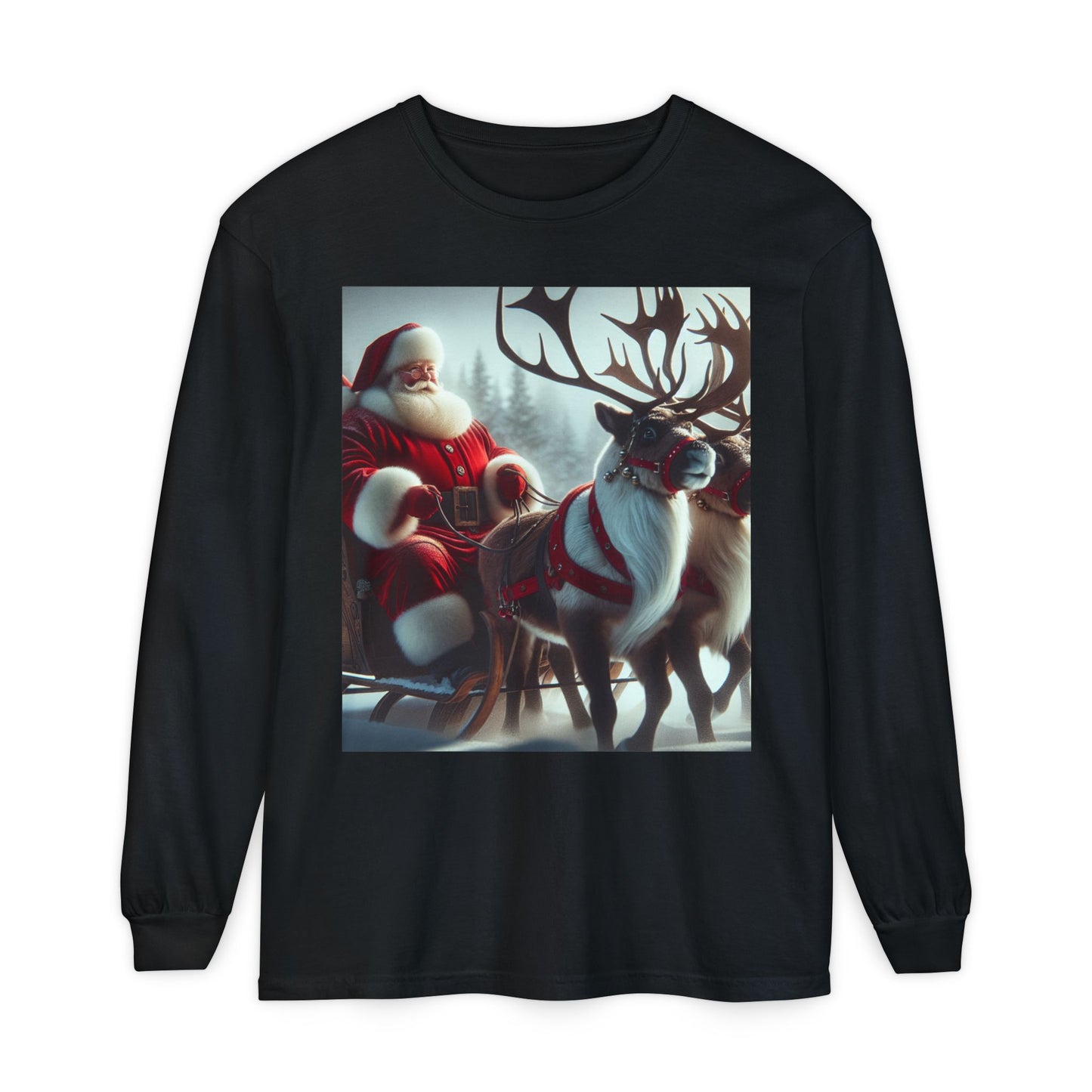 Unisex Garment-dyed Long Sleeve T-Shirt (Santa/Reindeer)