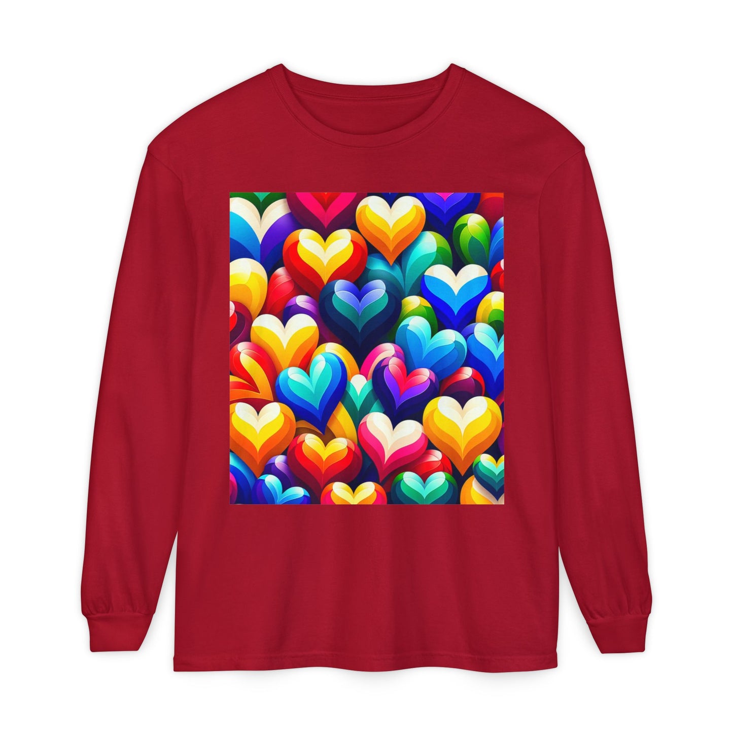 Unisex Garment-dyed Long Sleeve T-Shirt (Colorful Hearts)