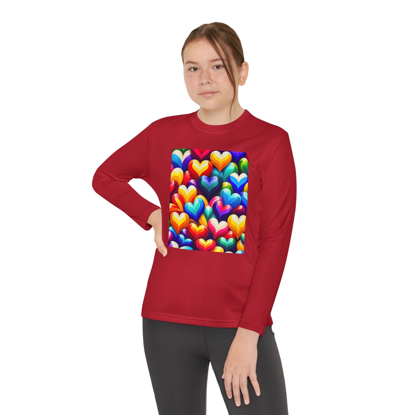 Youth Long Sleeve Competitor Tee (Colorful Hearts)