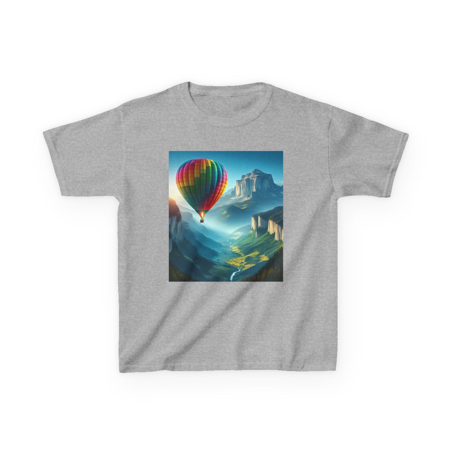 Kids Heavy Cotton™ Tee - Colorful Hot Air Balloon Adventure Tee for Young Explorers