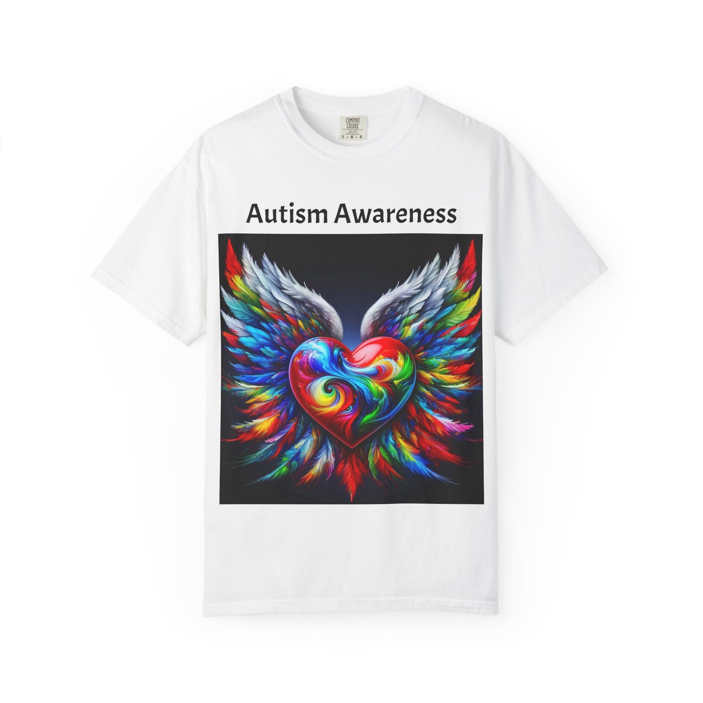 Autism Awareness Unisex Garment-Dyed T-Shirt - Colorful Heart Design