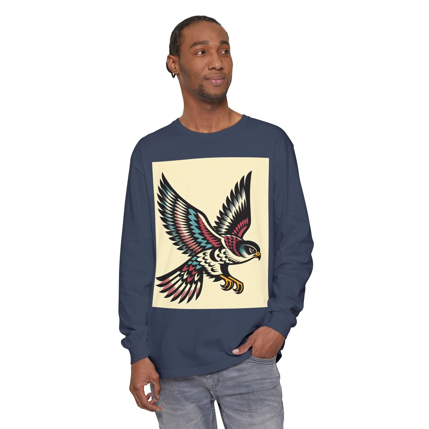 Unisex Garment-dyed Long Sleeve T-Shirt (Falcon)