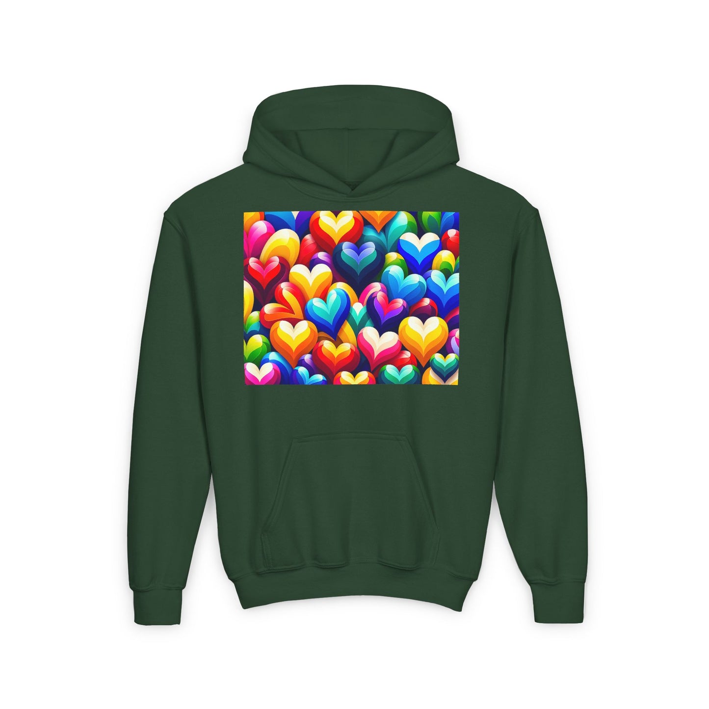 Youth Heavy Blend Hooded Sweatshirt (Colorful Hearts)