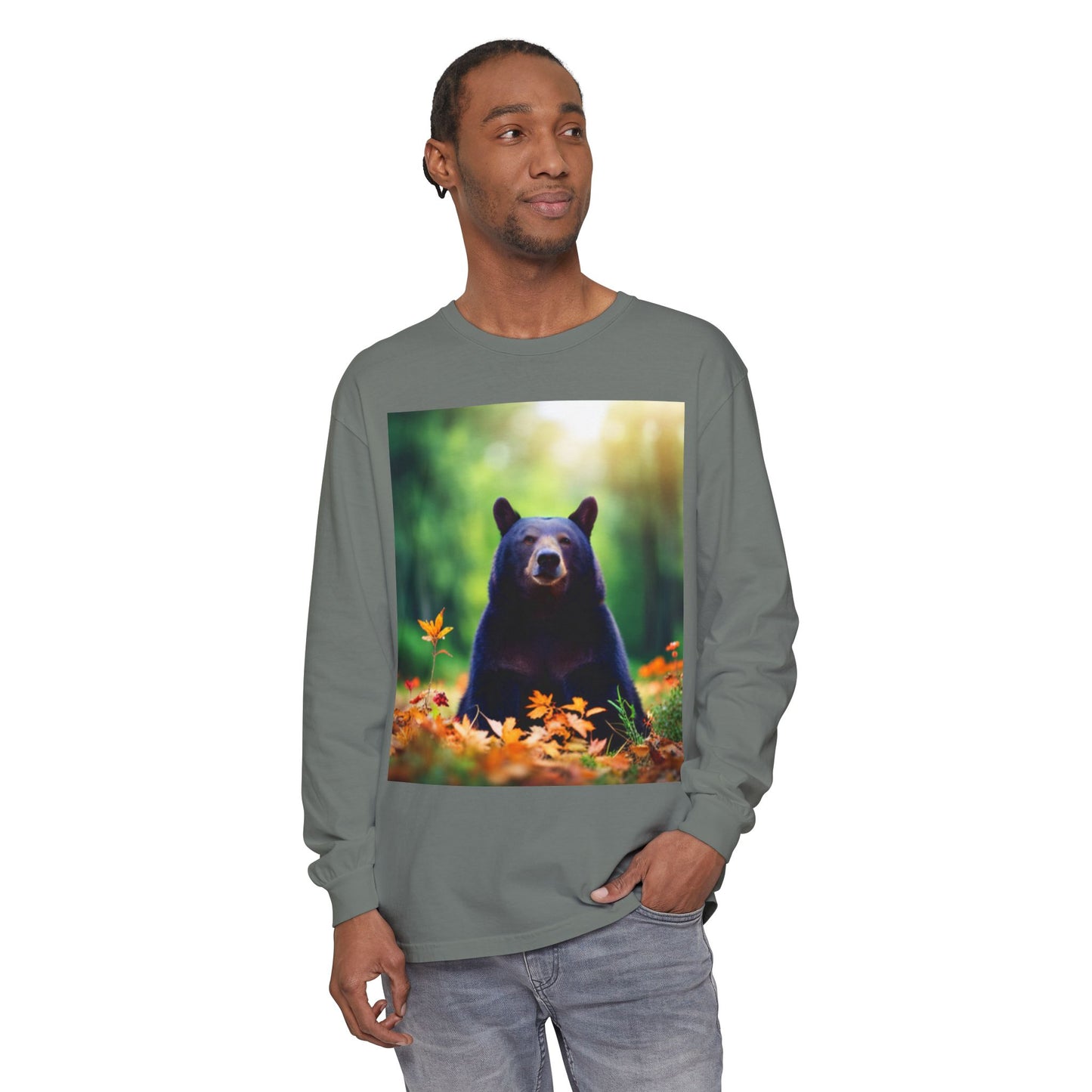 Unisex Garment-dyed Long Sleeve T-Shirt (Bear)