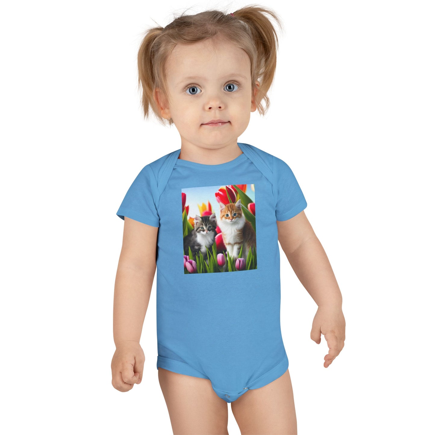 Baby Short Sleeve Onesie® (Kittens/Tulips)