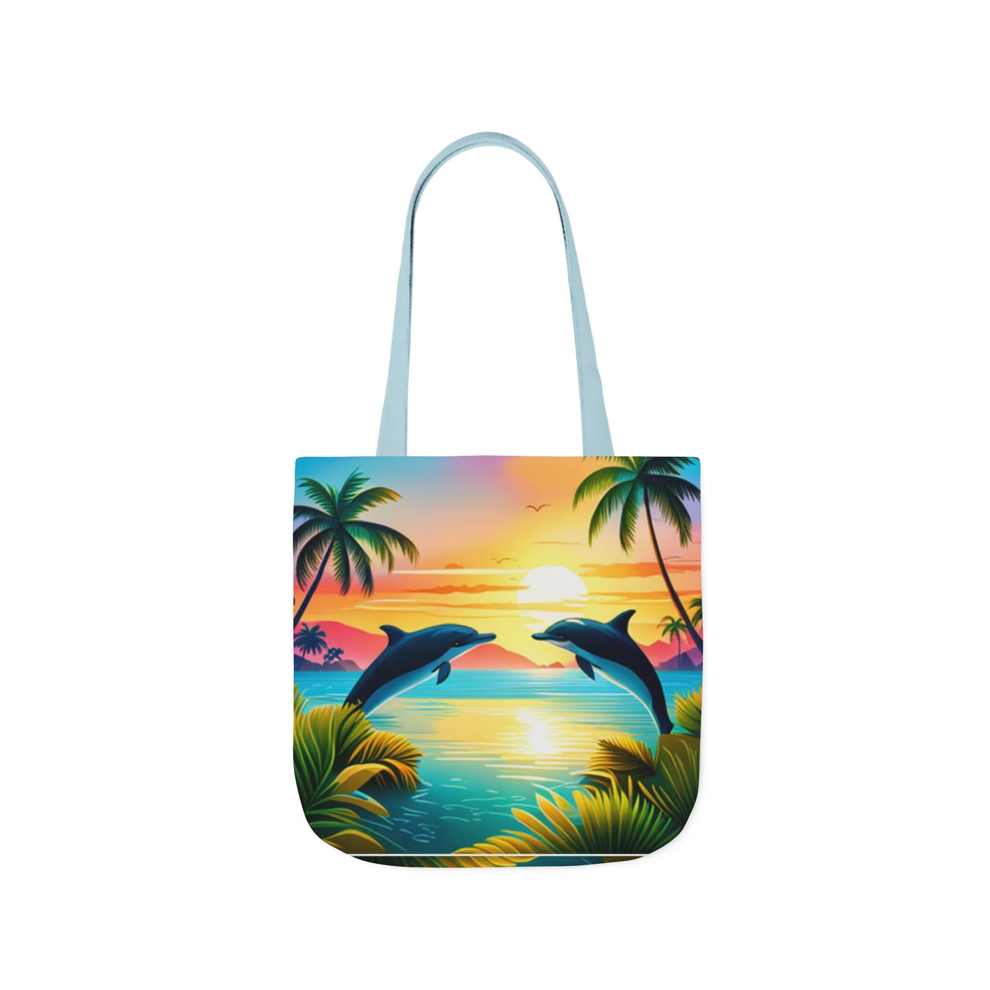 Canvas Tote Bag, 5-Color Straps (Dolphin/Palm Tree)