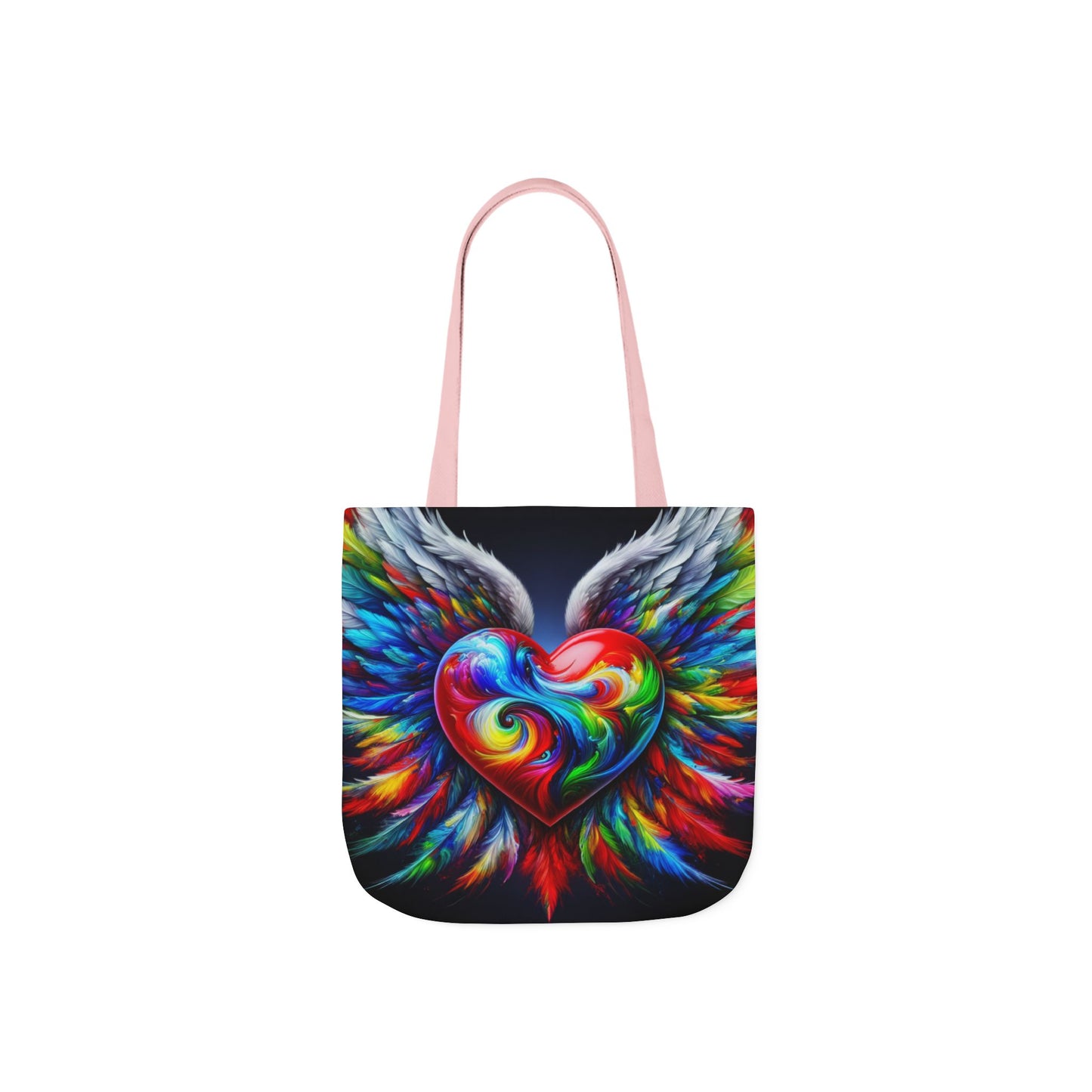 Colorful Heart Wings Canvas Tote Bag - Vibrant 5-Color Straps