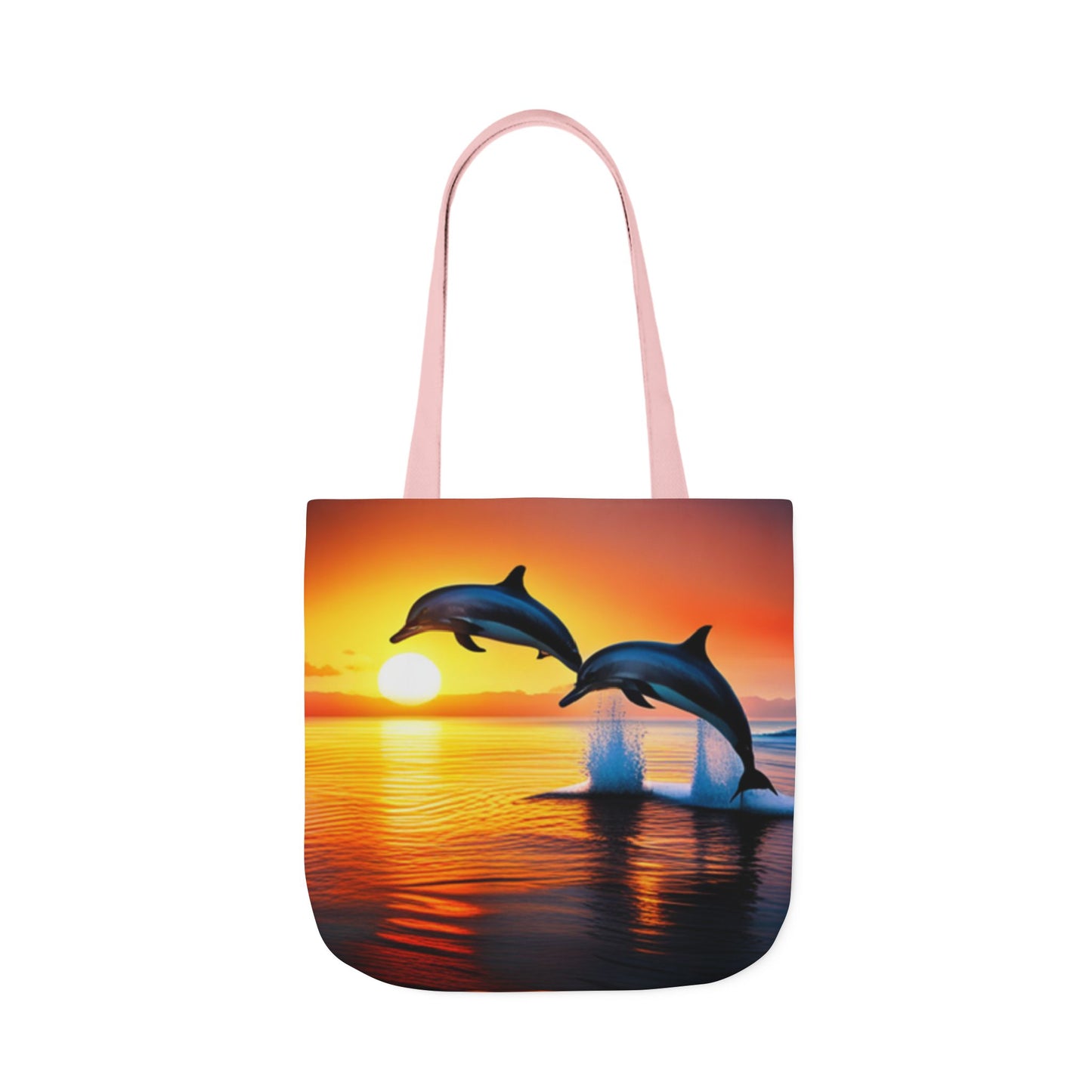 Canvas Tote Bag, 5-Color Straps (Dolphins sunset)