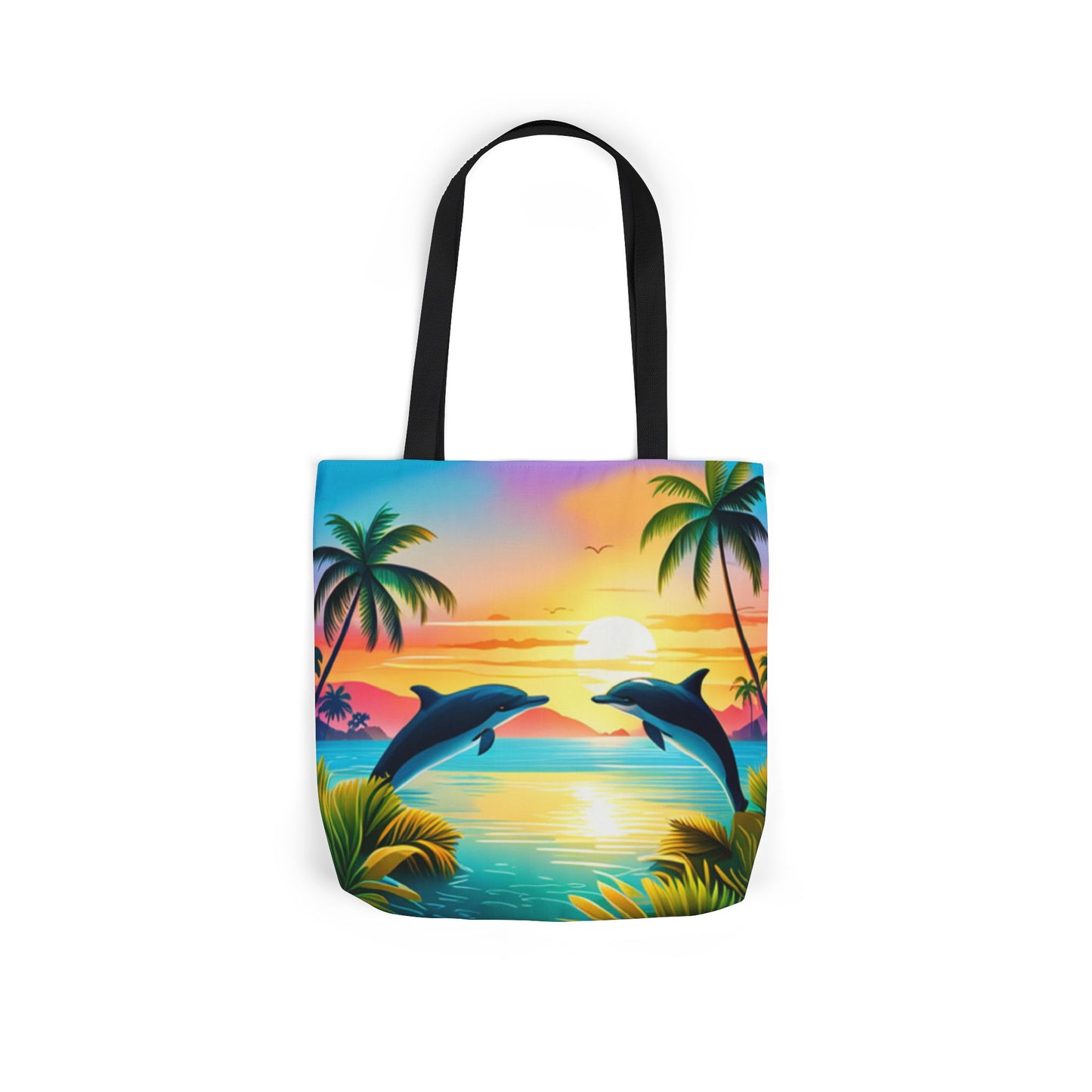 Canvas Tote Bag, 5-Color Straps (Dolphin/Palm Tree)