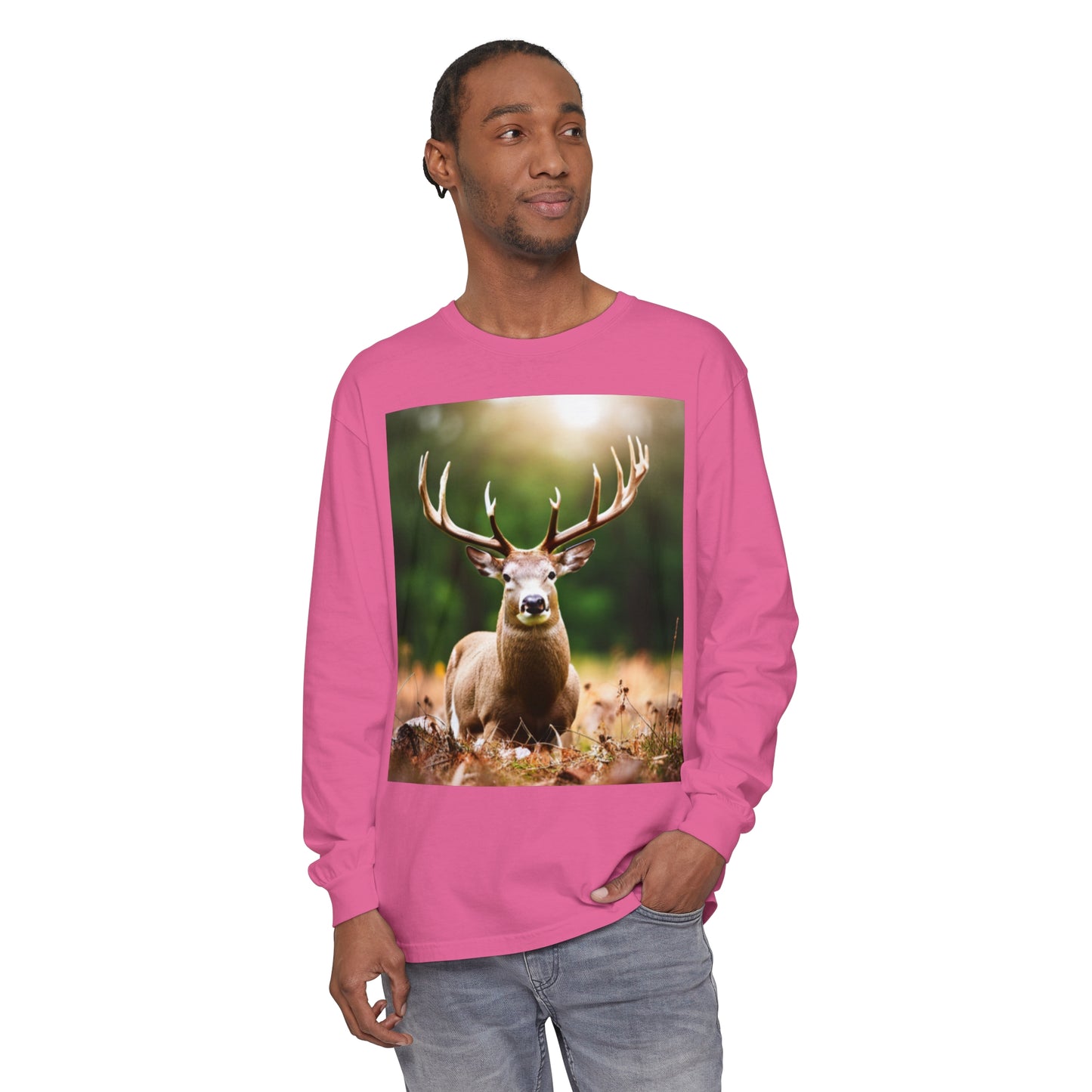 Unisex Garment-dyed Long Sleeve T-Shirt (Deer)