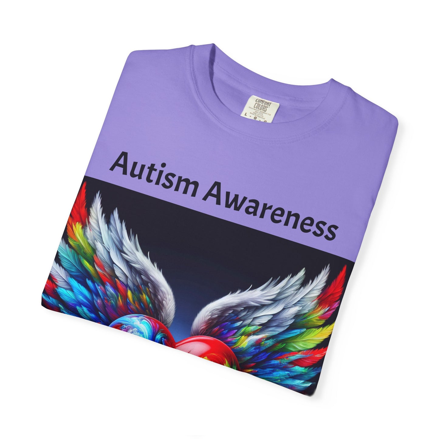 Autism Awareness Unisex Garment-Dyed T-Shirt - Colorful Heart Design