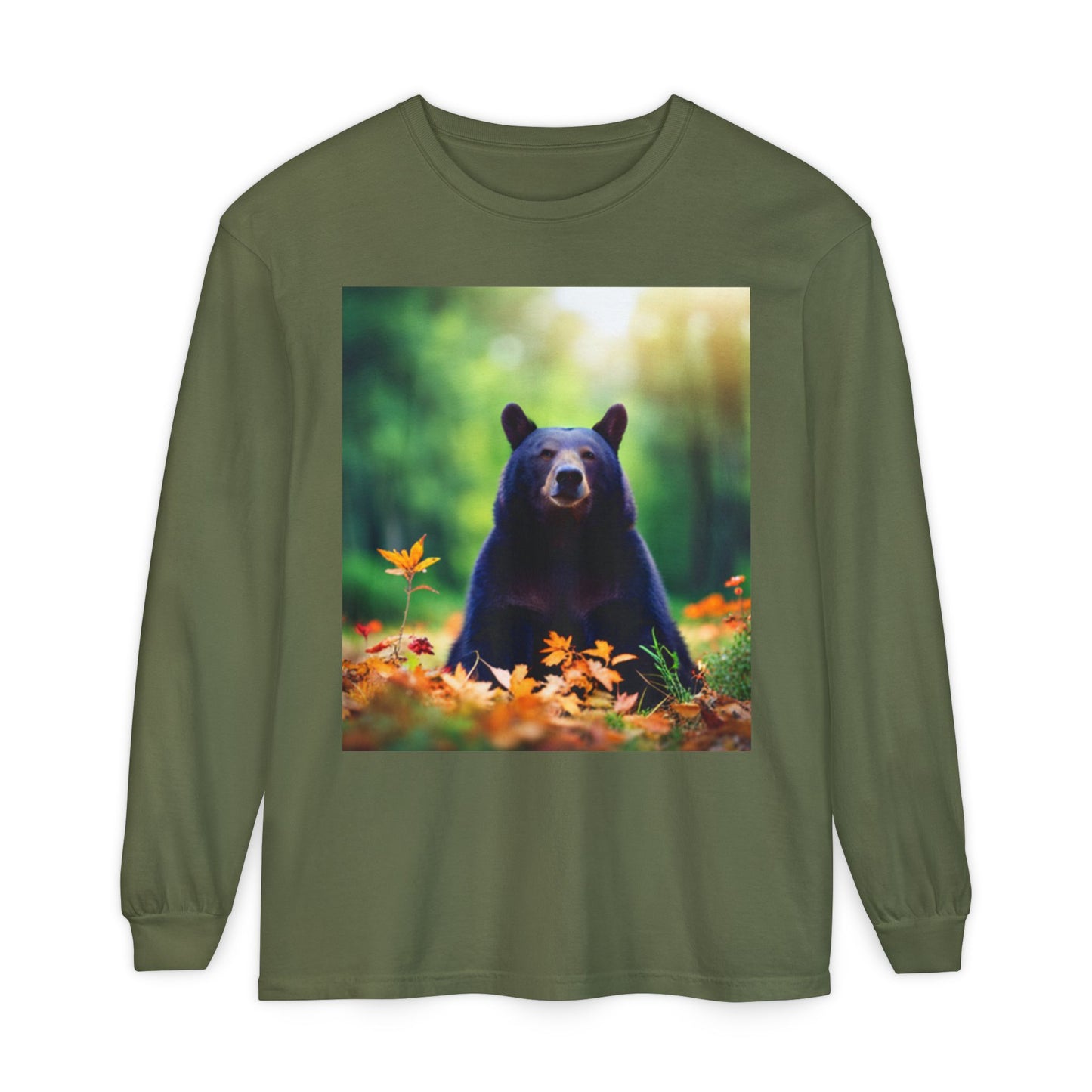 Unisex Garment-dyed Long Sleeve T-Shirt (Bear)