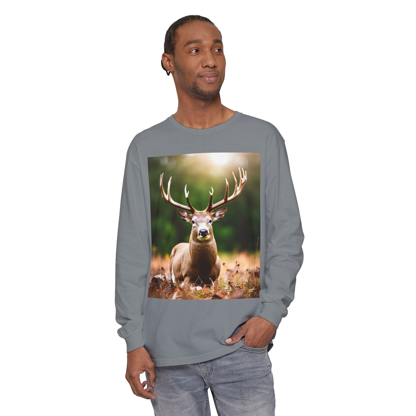 Unisex Garment-dyed Long Sleeve T-Shirt (Deer)