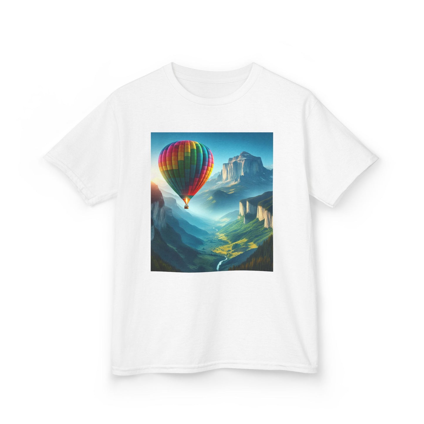 Kids Heavy Cotton™ Tee - Colorful Hot Air Balloon Adventure Tee for Young Explorers