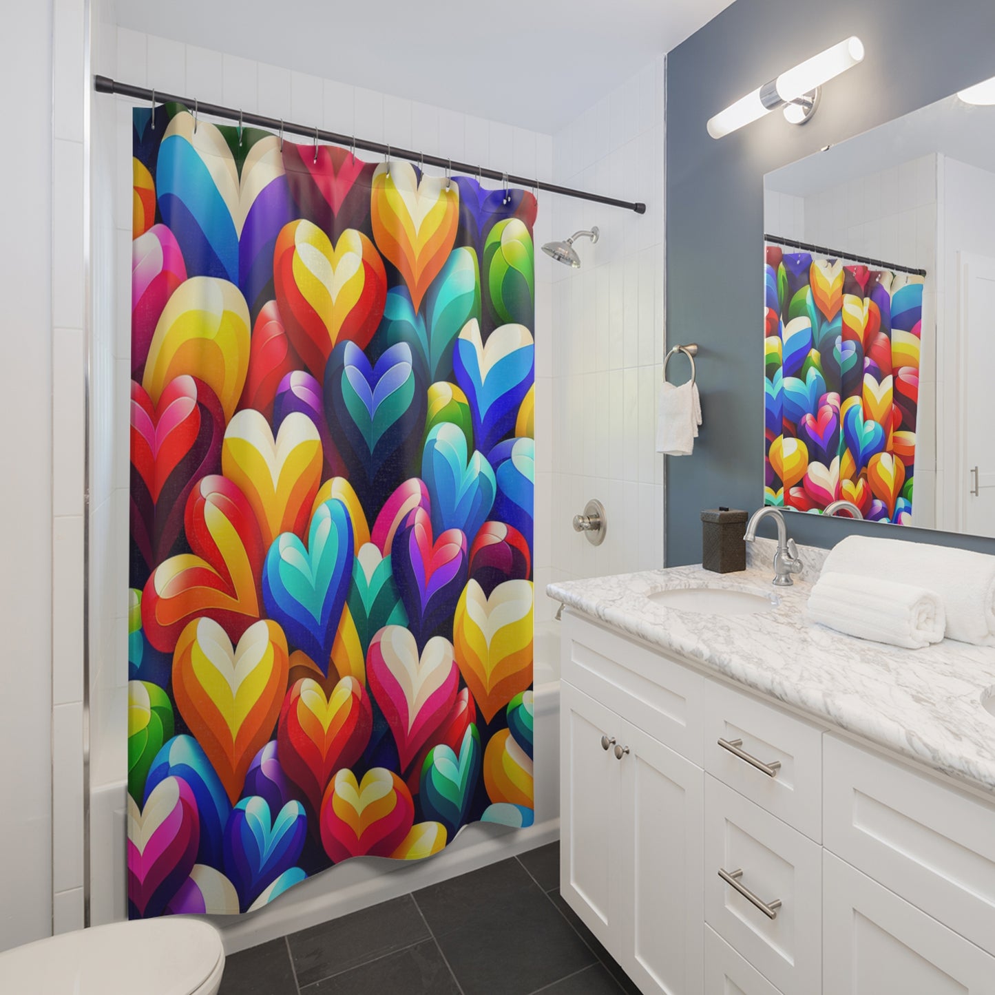 Shower Curtains (Colorful Hearts)