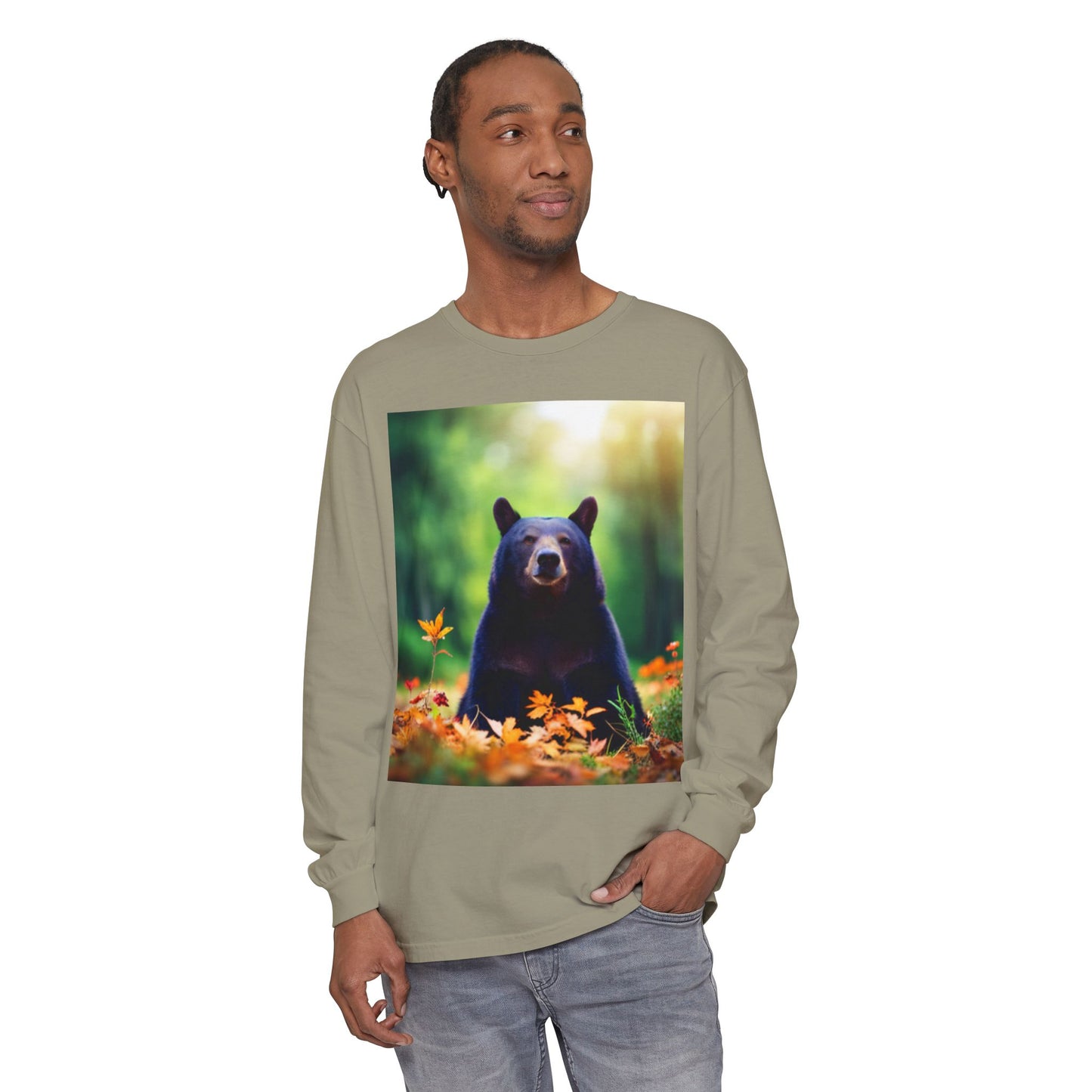 Unisex Garment-dyed Long Sleeve T-Shirt (Bear)