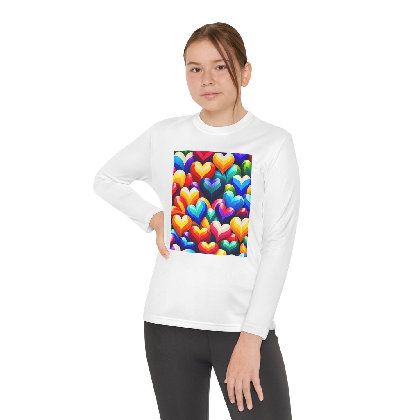 Youth Long Sleeve Competitor Tee (Colorful Hearts)