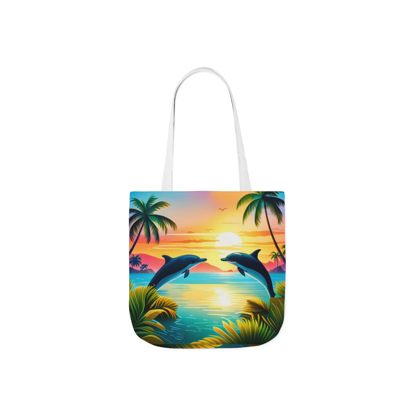 Canvas Tote Bag, 5-Color Straps (Dolphin/Palm Tree)