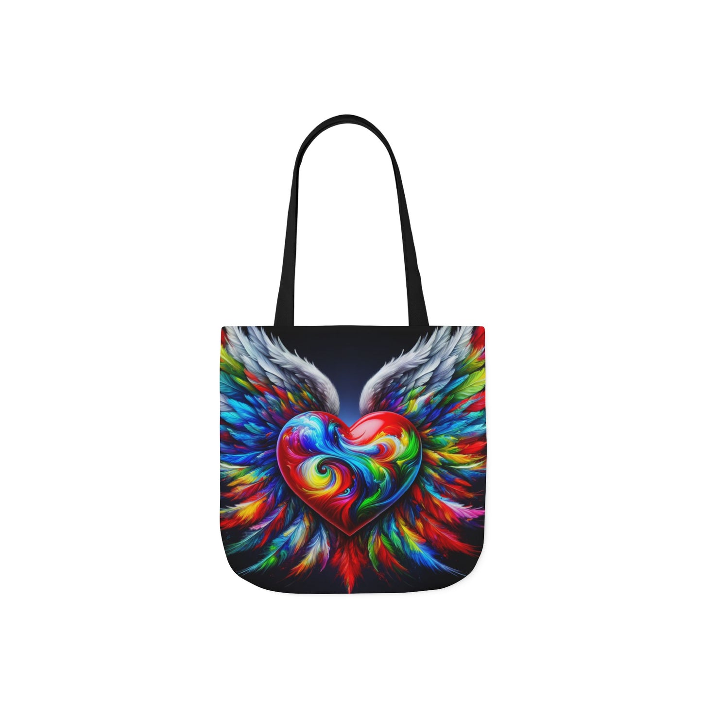 Colorful Heart Wings Canvas Tote Bag - Vibrant 5-Color Straps
